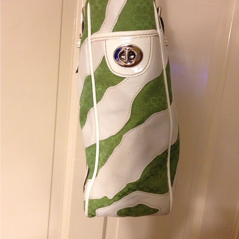 Coach Green and White Zebra Leather Tote Bag - Picture 2 of 5